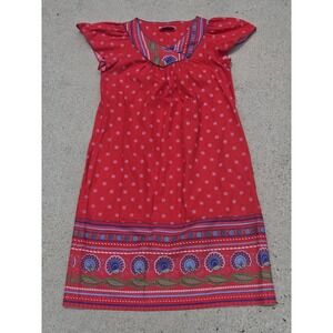 1970s Red‎ House Dress Button Accent Pockets Tom Bezduda Floral Mod Hippie